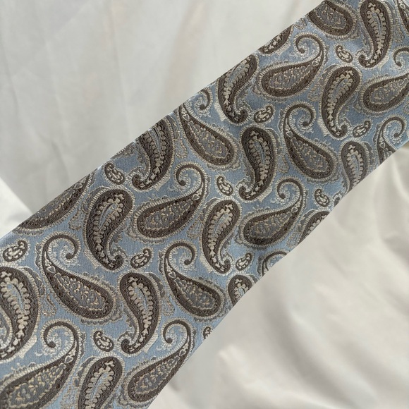 Blue Embroidered Paisley Print Silk Tie One Size - Picture 3 of 4